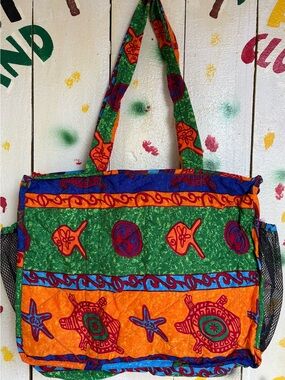 Colorful Green & Orange Patterned Tote Bag